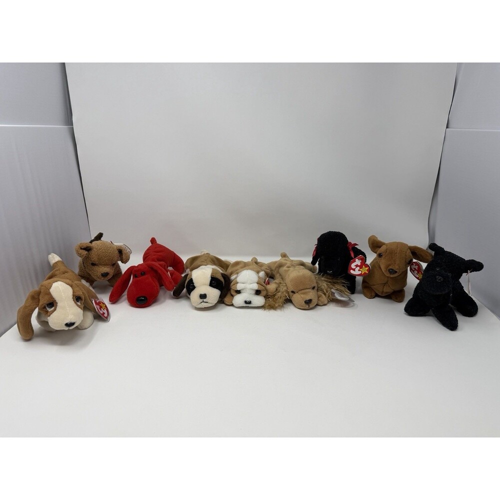 Ty Beanie Baby Lot of 9 Dogs - Wrinkles Weenie Spunky Rover Tracker 1990’s MWMT
